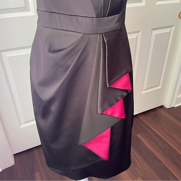 WHBM Satin Strapless Cocktail Dress Faux Wrap Front Black with Pink Pleating - Picture 4 of 16